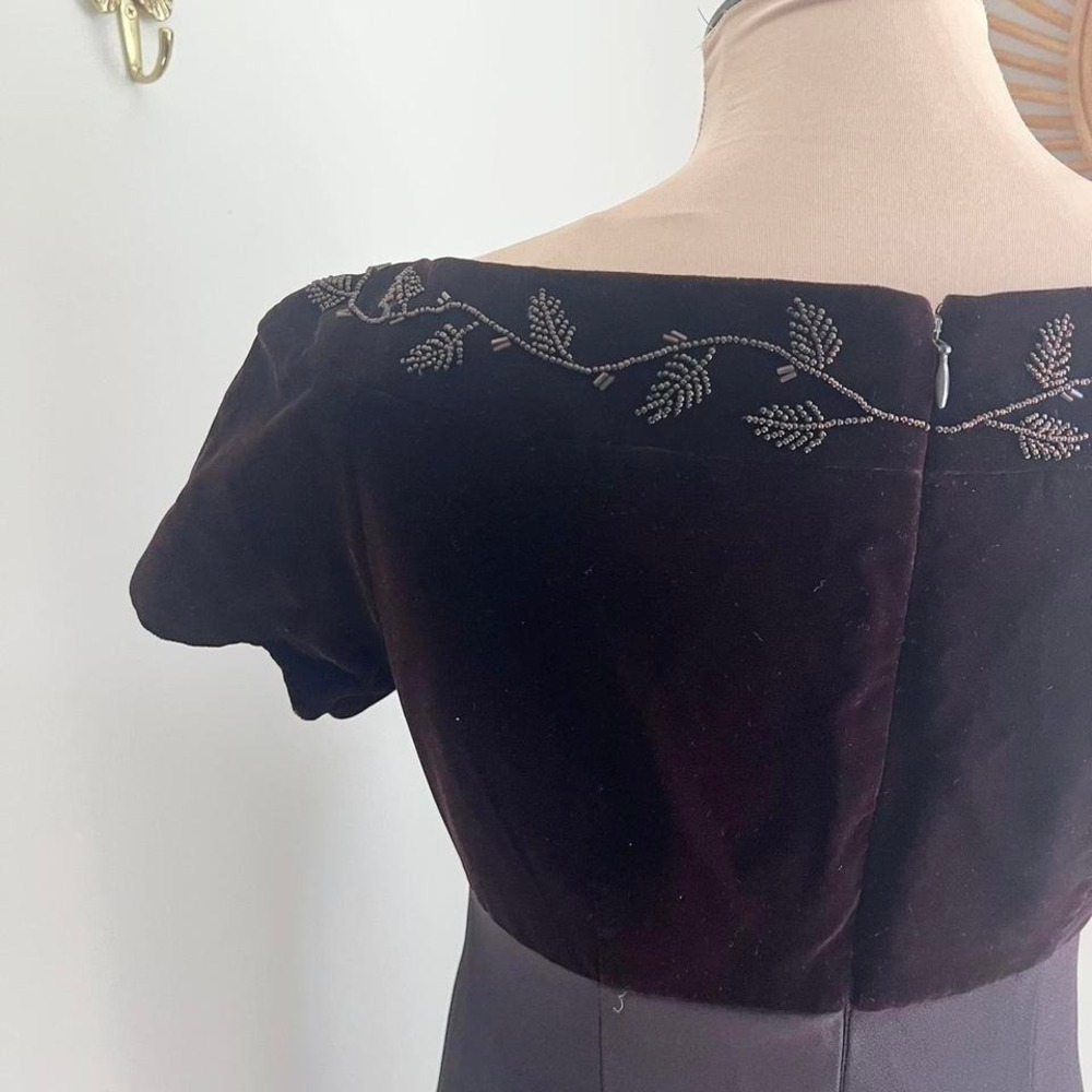 Vintage Liz Claiborne Brown Velvet Embroidered Evening Gown Wedding Dress - Picture 6 of 8